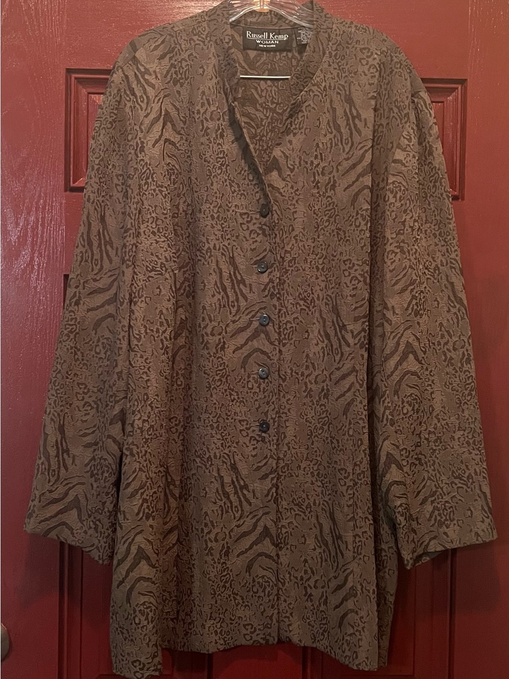 Russell Kemp Brown Animal-Pattern Button Front Women's Shirt